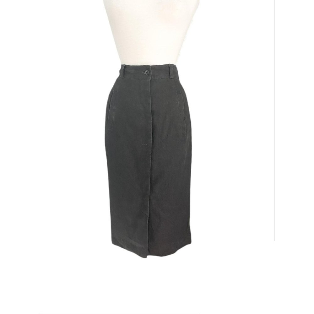 Vintage Black Linen Button Front Skirt | Size 10
